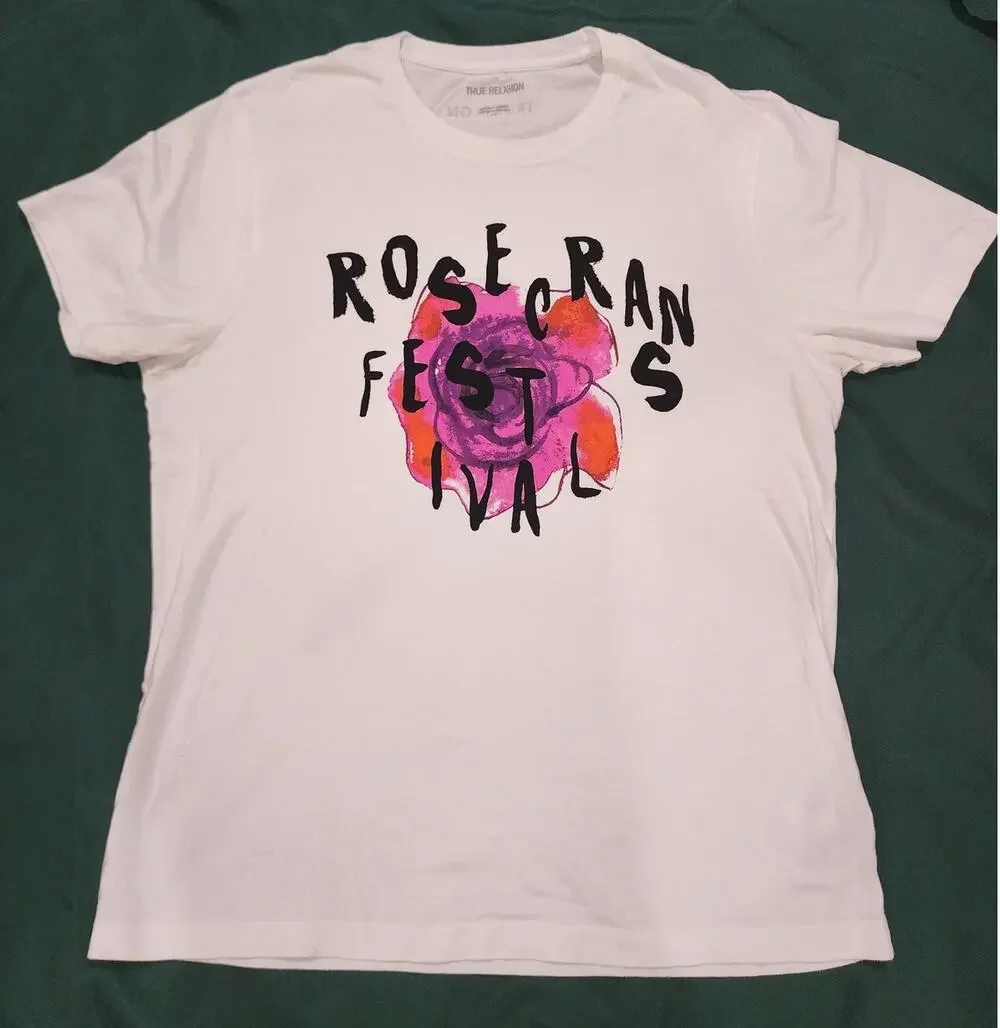 True Religion Rosecrans Festival Graphic T-Shirt Mens L White Rose Y2K